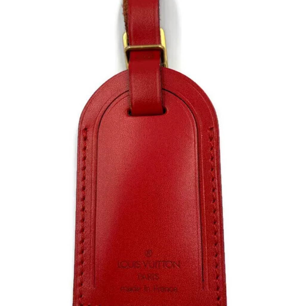 Authentic Used Louis Vuitton Luggage Tag Name Tag Red Gold Hardware - Unstamped